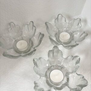 Vintage | 3 Textured Glass Lotus Votive Candle Holders